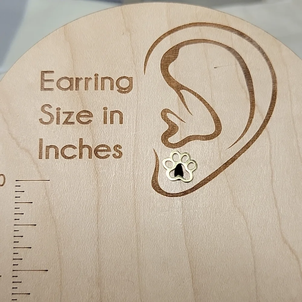 Pawprint Gold Hollow Stud Earrings, unisex, choice of color - Picture 4 of 9